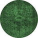 Round Machine Washable Abstract Emerald Green Modern Area Rugs, wshabs2841emgrn