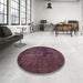 Round Machine Washable Abstract Vermilion Red Rug in a Office, wshabs2841