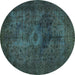 Round Machine Washable Abstract Turquoise Modern Area Rugs, wshabs2841turq