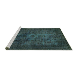 Sideview of Machine Washable Abstract Turquoise Modern Area Rugs, wshabs2841turq