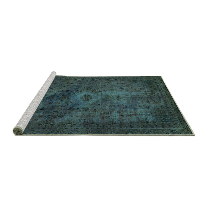 Sideview of Machine Washable Abstract Turquoise Modern Area Rugs, wshabs2841turq