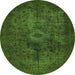 Round Machine Washable Abstract Green Modern Area Rugs, wshabs2841grn