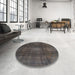 Round Abstract Charcoal Gray Modern Rug in a Office, abs2842