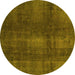 Round Machine Washable Abstract Yellow Modern Rug, wshabs2842yw