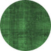 Round Abstract Emerald Green Modern Rug, abs2842emgrn