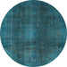 Round Abstract Light Blue Modern Rug, abs2842lblu