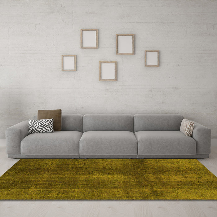 Machine Washable Abstract Yellow Modern Rug in a Living Room, wshabs2842yw