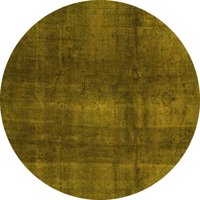 Round Abstract Yellow Modern Rug, abs2842yw