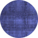 Round Machine Washable Abstract Blue Modern Rug, wshabs2842blu