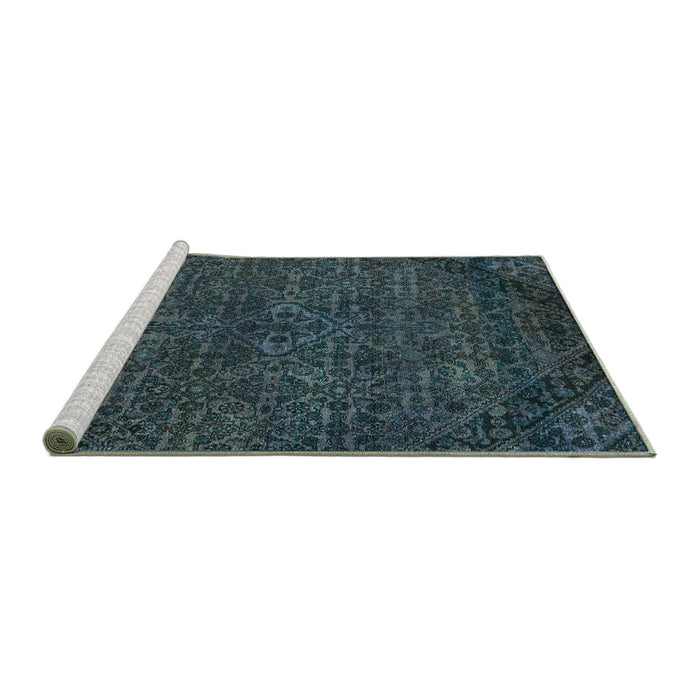 Sideview of Machine Washable Abstract Turquoise Modern Area Rugs, wshabs2843turq