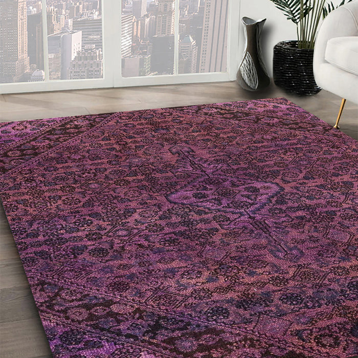 Machine Washable Abstract Purple Lily Purple Rug in a Family Room, wshabs2843