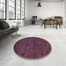 Round Abstract Purple Lily Purple Modern Rug in a Office, abs2843