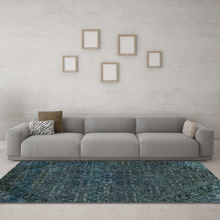 Machine Washable Abstract Turquoise Modern Area Rugs in a Living Room,, wshabs2843turq