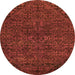 Round Machine Washable Abstract Orange Modern Area Rugs, wshabs2843org