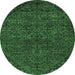 Round Machine Washable Abstract Emerald Green Modern Area Rugs, wshabs2843emgrn