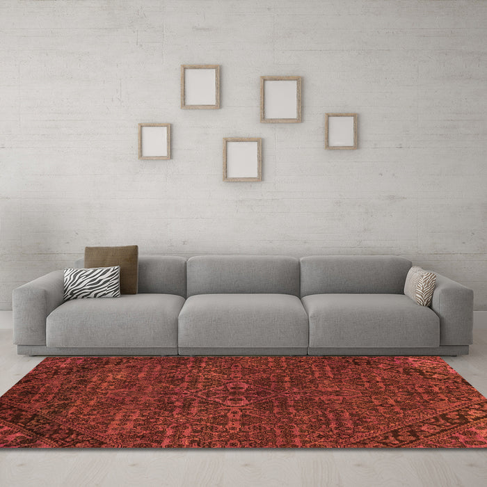 Machine Washable Abstract Orange Modern Area Rugs in a Living Room, wshabs2843org
