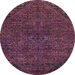 Round Abstract Purple Lily Purple Modern Rug, abs2843