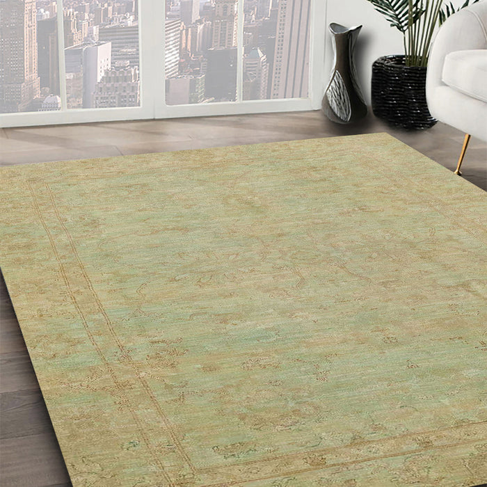 Machine Washable Abstract Brass Green Rug in a Family Room, wshabs2844
