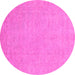 Round Machine Washable Oriental Pink Traditional Rug, wshabs2844pnk