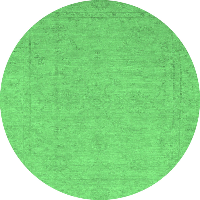 Round Machine Washable Oriental Emerald Green Traditional Area Rugs, wshabs2844emgrn