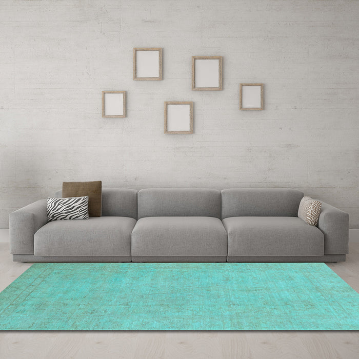 Machine Washable Oriental Light Blue Traditional Rug in a Living Room, wshabs2844lblu
