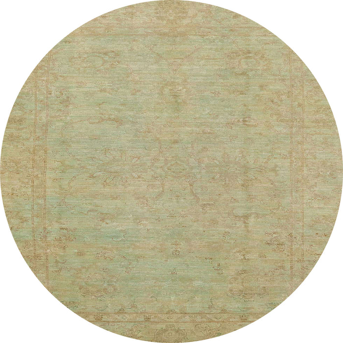 Round Abstract Copper Green Oriental Rug, abs2844