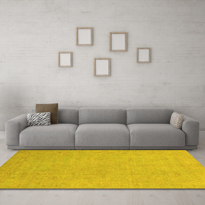 Machine Washable Oriental Yellow Traditional Rug in a Living Room, wshabs2844yw