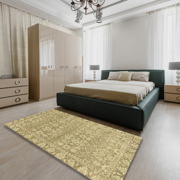 Abstract Dark Brown Modern Rug in a Bedroom, abs2845