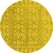 Round Machine Washable Abstract Yellow Modern Rug, wshabs2845yw