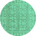 Round Machine Washable Abstract Turquoise Modern Area Rugs, wshabs2845turq