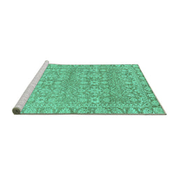 Sideview of Machine Washable Abstract Turquoise Modern Area Rugs, wshabs2845turq