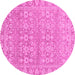 Round Machine Washable Abstract Pink Modern Rug, wshabs2845pnk