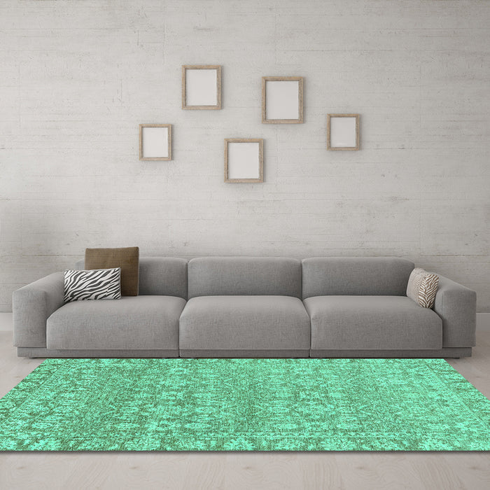 Machine Washable Abstract Turquoise Modern Area Rugs in a Living Room,, wshabs2845turq