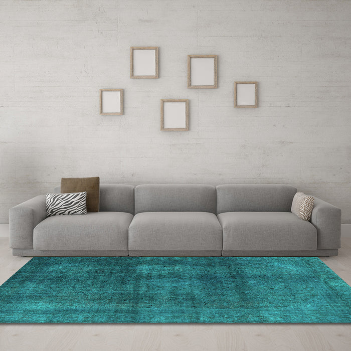Machine Washable Abstract Turquoise Modern Area Rugs in a Living Room,, wshabs2846turq