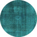 Round Abstract Turquoise Modern Rug, abs2846turq