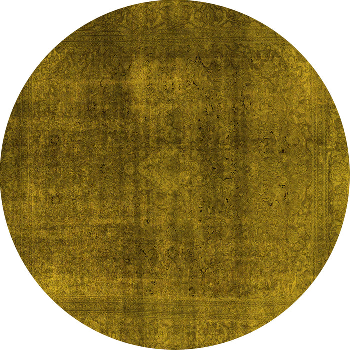 Round Machine Washable Abstract Yellow Modern Rug, wshabs2846yw