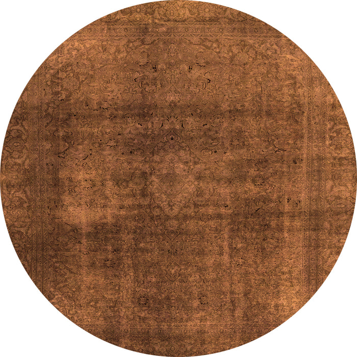 Round Machine Washable Abstract Orange Modern Area Rugs, wshabs2846org