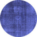 Round Machine Washable Abstract Blue Modern Rug, wshabs2846blu