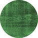 Round Abstract Emerald Green Modern Rug, abs2846emgrn