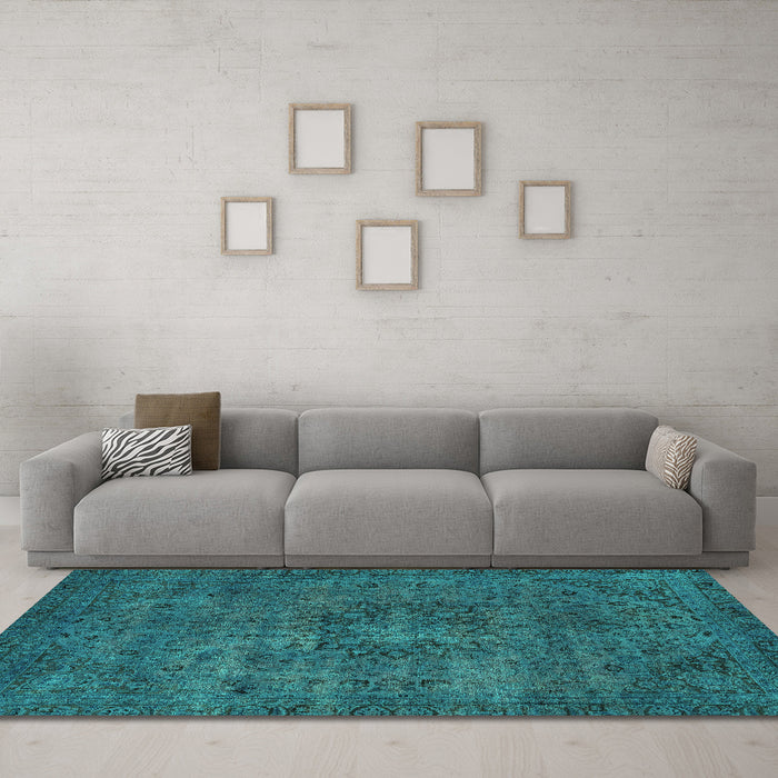 Machine Washable Persian Turquoise Bohemian Area Rugs in a Living Room,, wshabs2847turq