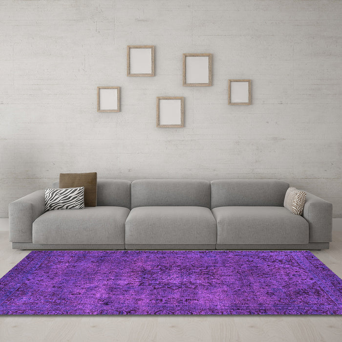 Machine Washable Persian Purple Bohemian Area Rugs in a Living Room, wshabs2847pur