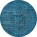 Round Machine Washable Persian Light Blue Bohemian Rug, wshabs2847lblu