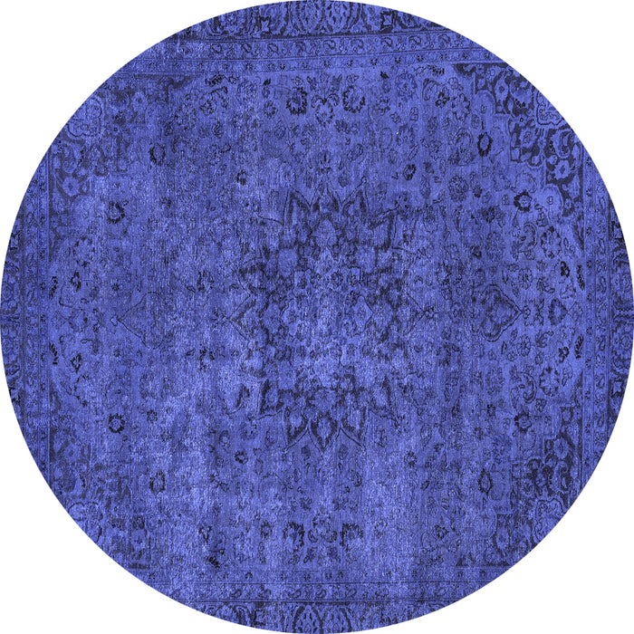 Round Machine Washable Persian Blue Bohemian Rug, wshabs2847blu
