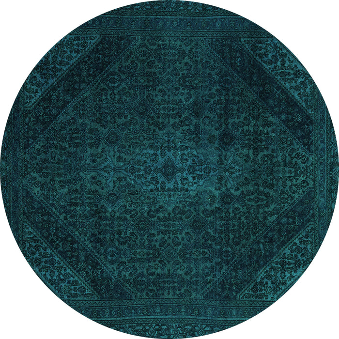 Round Machine Washable Abstract Turquoise Modern Area Rugs, wshabs2848turq