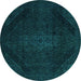 Round Machine Washable Abstract Turquoise Modern Area Rugs, wshabs2848turq