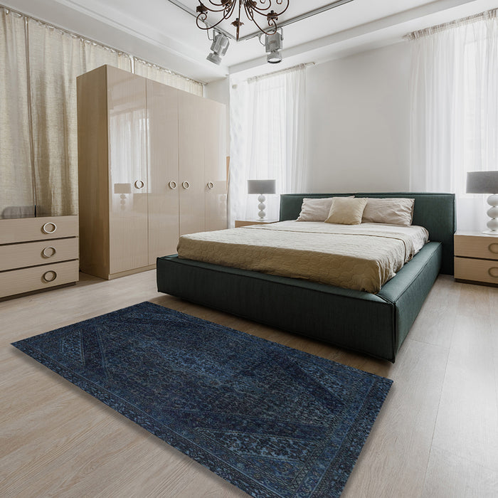 Machine Washable Abstract Night Blue Rug in a Bedroom, wshabs2848