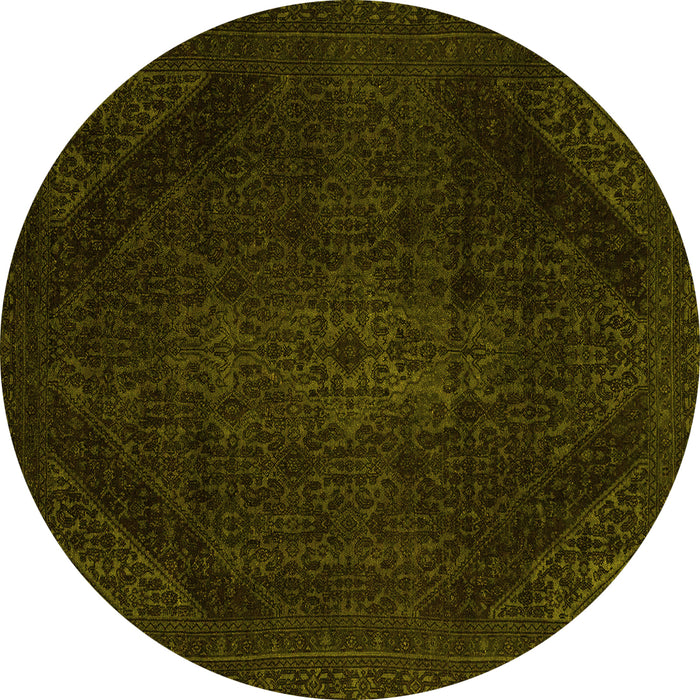 Round Abstract Yellow Modern Rug, abs2848yw