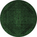 Round Machine Washable Abstract Emerald Green Modern Area Rugs, wshabs2848emgrn