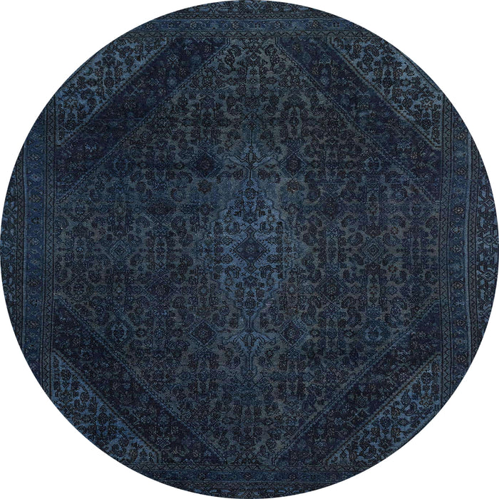 Round Machine Washable Abstract Night Blue Rug, wshabs2848