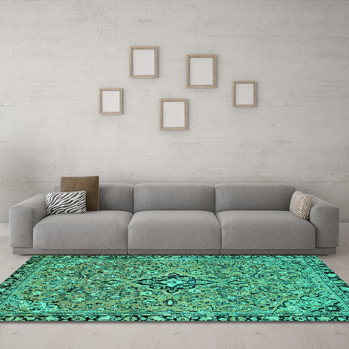 Machine Washable Abstract Turquoise Modern Area Rugs in a Living Room,, wshabs2849turq